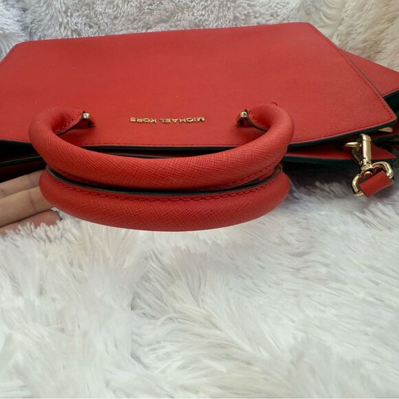 Michael Kors Red Medium Saffiano Leather Convertible Satchel Shoulder purse - Picture 6 of 16